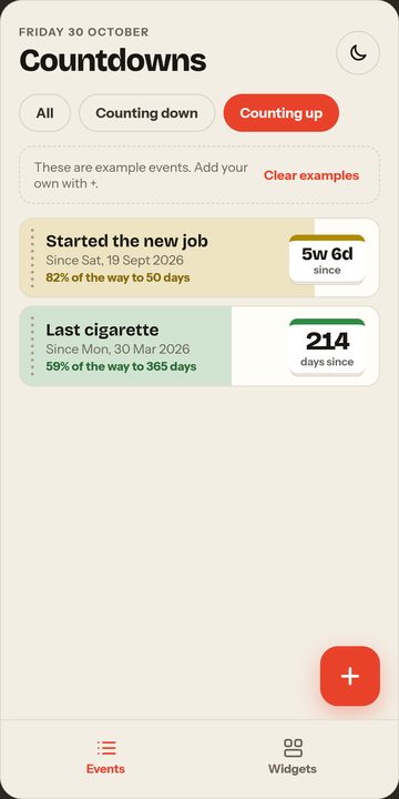Almost counting up filter: days since the events already behind you