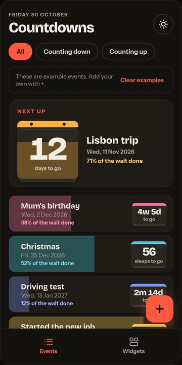 Almost events list in dark mode