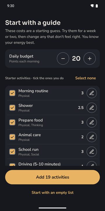 Energy Management starter guide: a daily budget of 20 and starter activities to tick