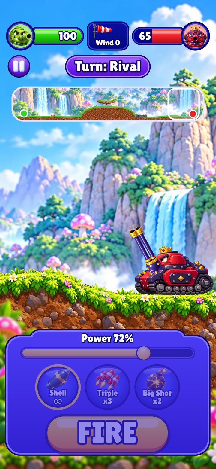 Tank Tussle battle: the red rival tank takes its turn to fire back, full size