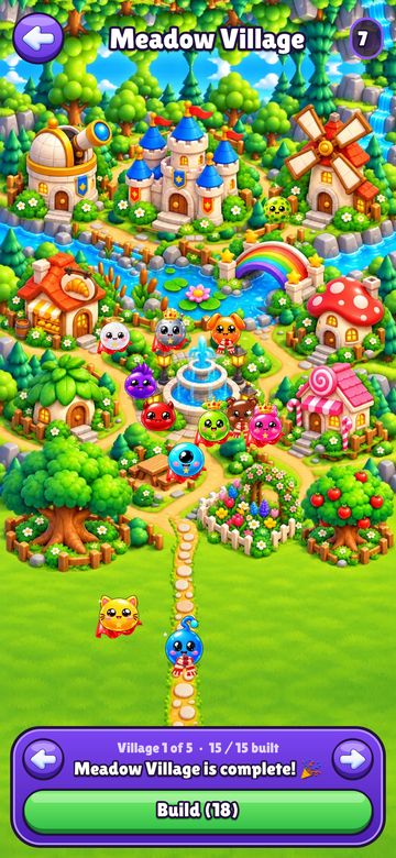 Tube Twist Meadow Village, fully built, with the rescued jelly blobs